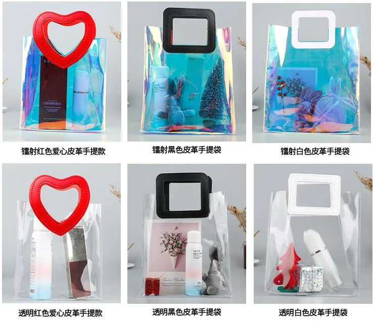 Wedding Party Shopping Gift Holographic Clear Iridescent Tote PVC Handbag