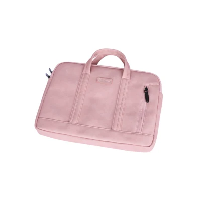 Logotipo en relieve Pink Business PU PVC Laptop Bags Mac Air Bag Notebook Bolso con cremallera personalizada para mujeres