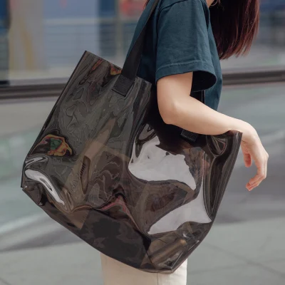 Bolso de mano de PVC con holograma a la moda, bolso láser transparente, bolso de compras iridiscente holográfico transparente, bolsos de gelatina para mujer