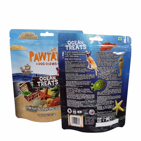 Envases de plástico personalizados Papel de impresión Cremallera Resellable Heavy Duty Dry Wet Pet Treats Snack Extra Large Dog Cat Fish Animal Feed Bolsa de alimentos para mascotas