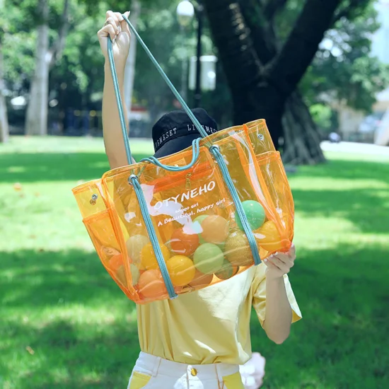 Bolso semitransparente a prueba de agua, bandolera de playa de PVC a rayas, bolso grande de trabajo de PVC, bolsos transparentes